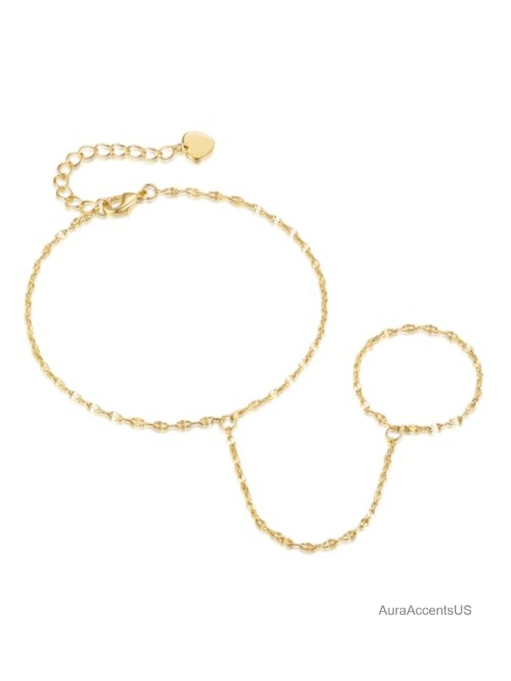 14K Gold Plated Bracelet and Rings Hand Chain for Women